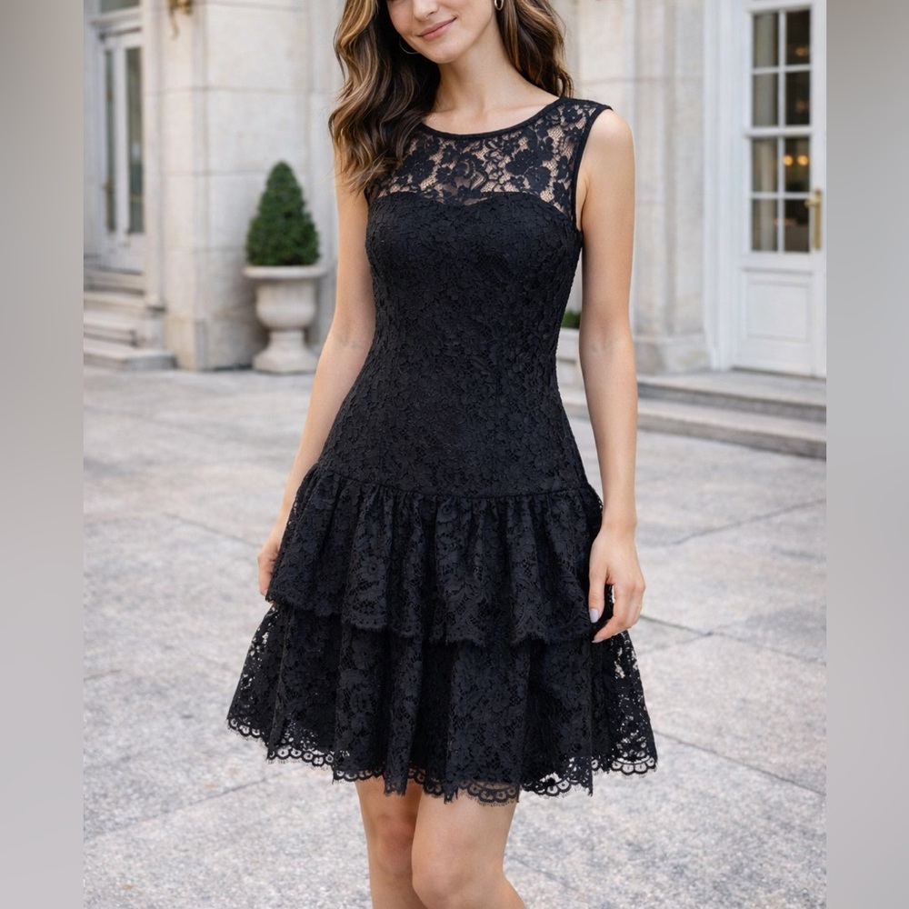 Marchesa Notte Size 2 Mini Black Lace Cocktail Dress